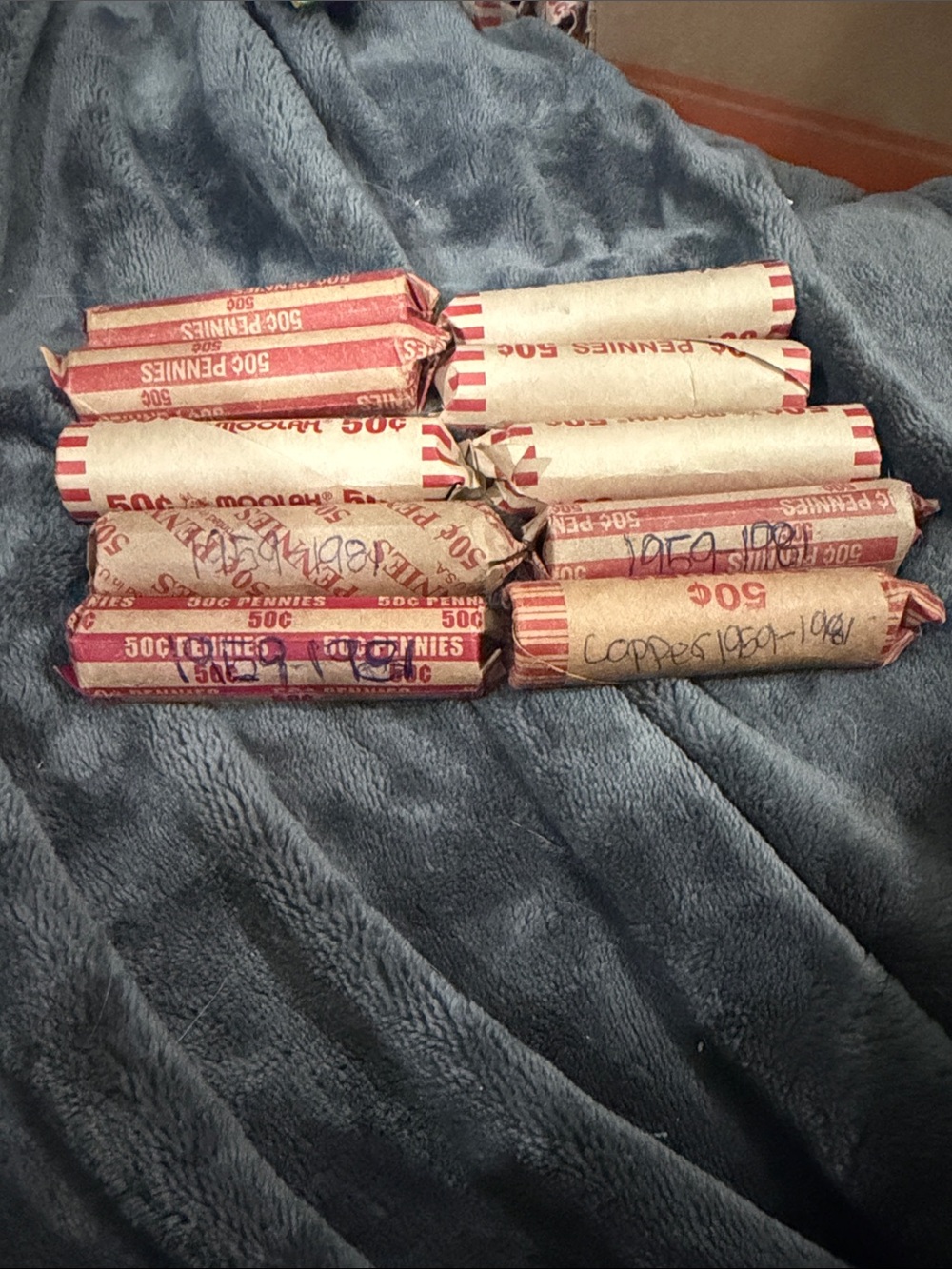Bulk 95% Pure Copper Penny Lot - 10 Rolls (500 Coins) Pre-1982 Stacker Lot B